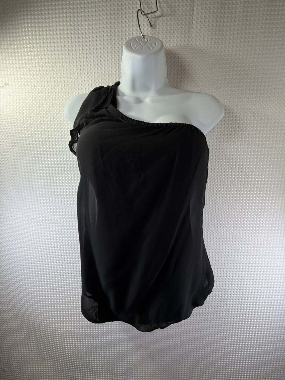 GUESS Marciano Black Chiffon One-Shoulder Blouse
